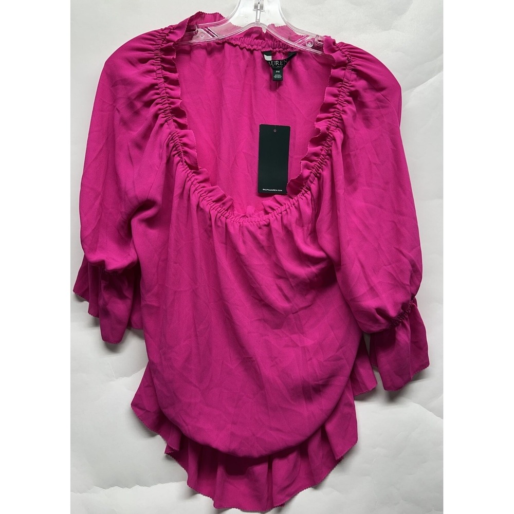 Lauren Ralph Lauren Womens Size PM Pink Half Sleeve Ruffle Top New (K2)